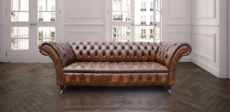 Rub Off Antique Tan Leather Chesterfield Lawrence 3 Seater Sofa Settee | DesignerSofas4U
