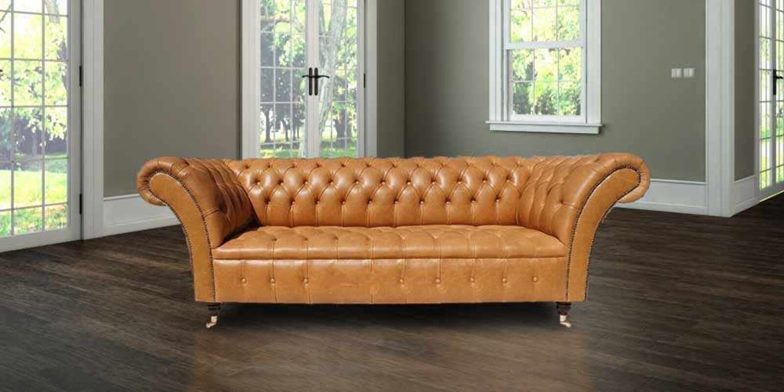 Product photograph of Chesterfield Lawrence 3 Seater Sofa Settee Old English Buckskin Leather from Designer Sofas 4U