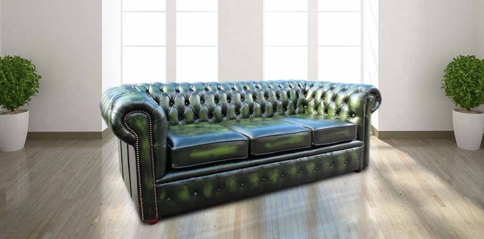 Product photograph of Chesterfield London 3 Seater Antique Green Leather Sofa Amp Hellip from Designer Sofas 4U