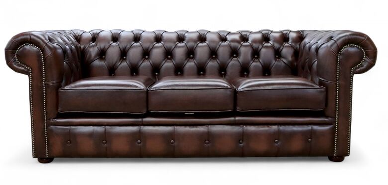 Chesterfield London 3 Seater Sofa Settee Antique Brown Leather