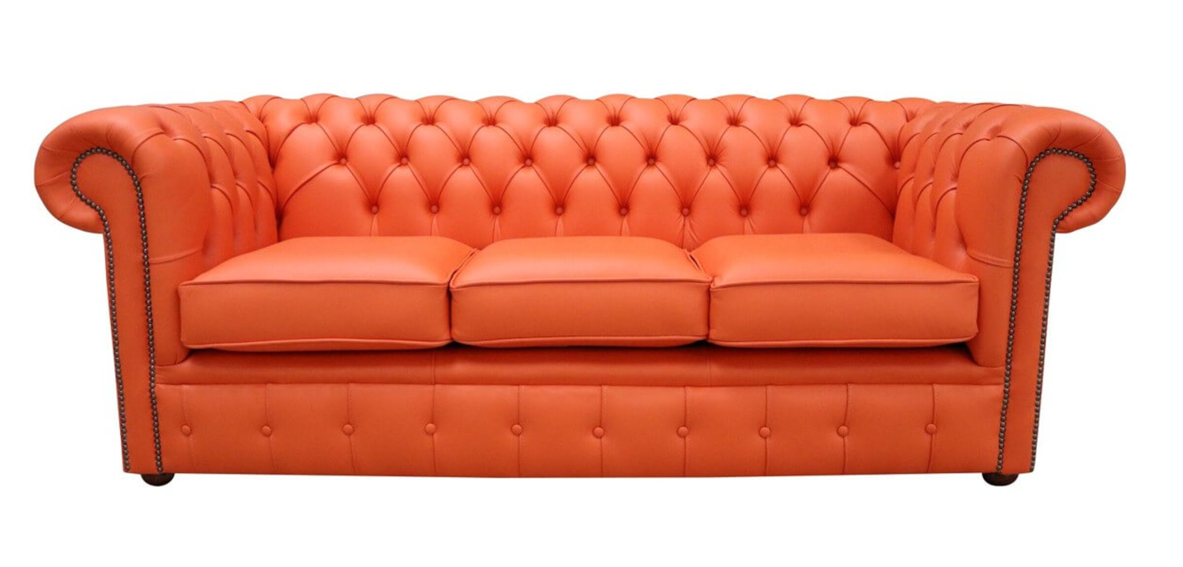 Chesterfield Handmade 3 Seater Sofa, Orange Leather Couches