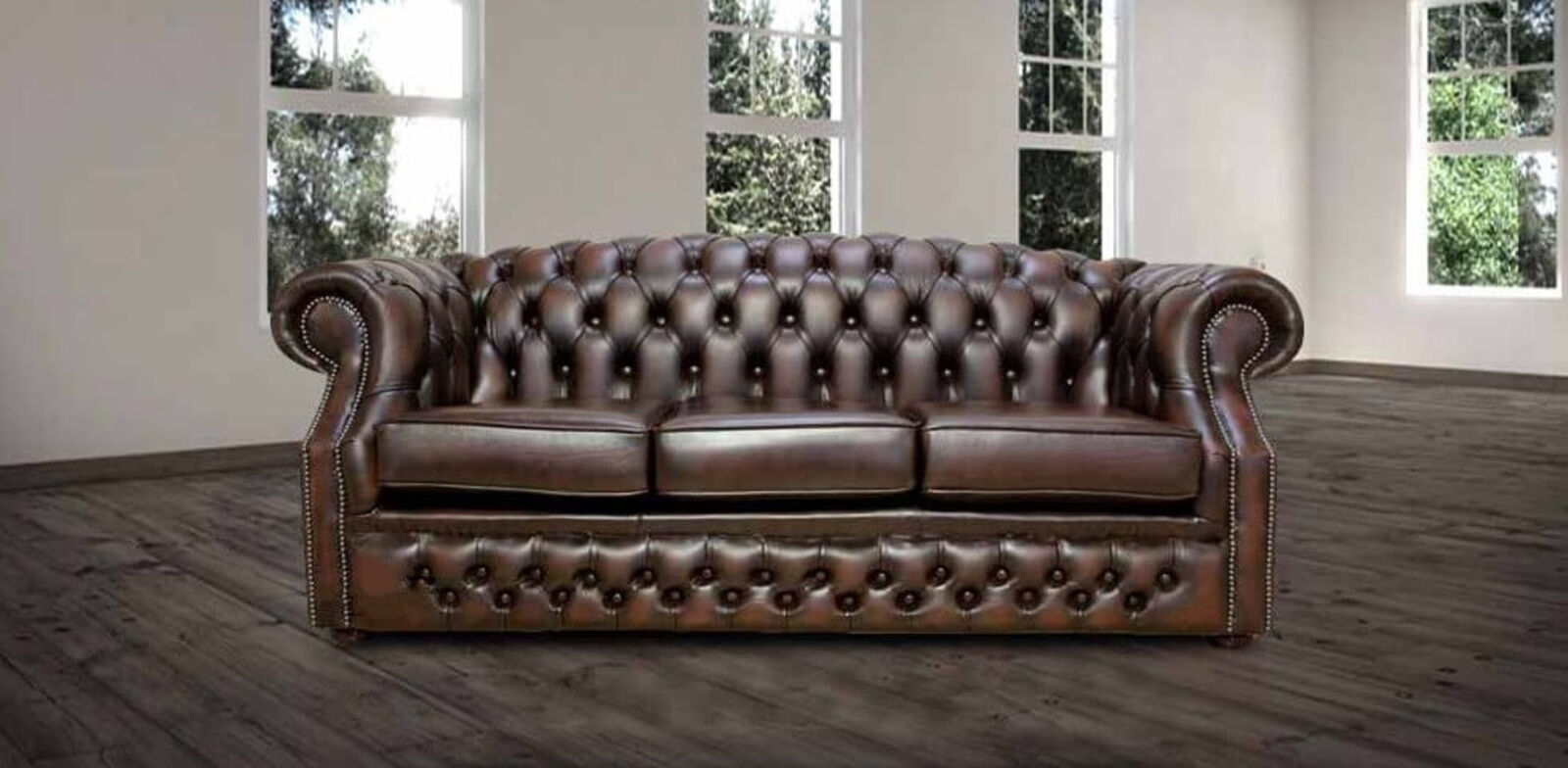 Product photograph of Brown Leather Chesterfield Oxley 3 Seater Sofa Designersofas4u from Designer Sofas 4U