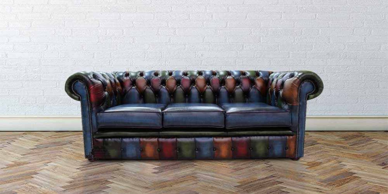 Product photograph of Chesterfield Patchwork 3 Seater Sofa Settee Antique Real Leather from Designer Sofas 4U