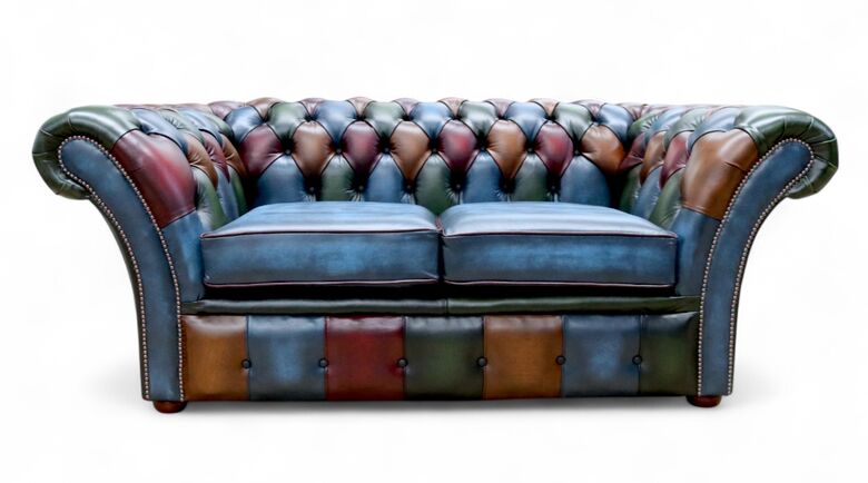 Chesterfield Patchwork Balmoral 2 Seater Sofa Settee Antique Leather - Handcrafted Elegance