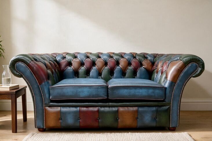 Chesterfield Patchwork Balmoral 2 Seater Sofa Settee Antique Leather - Handcrafted Elegance