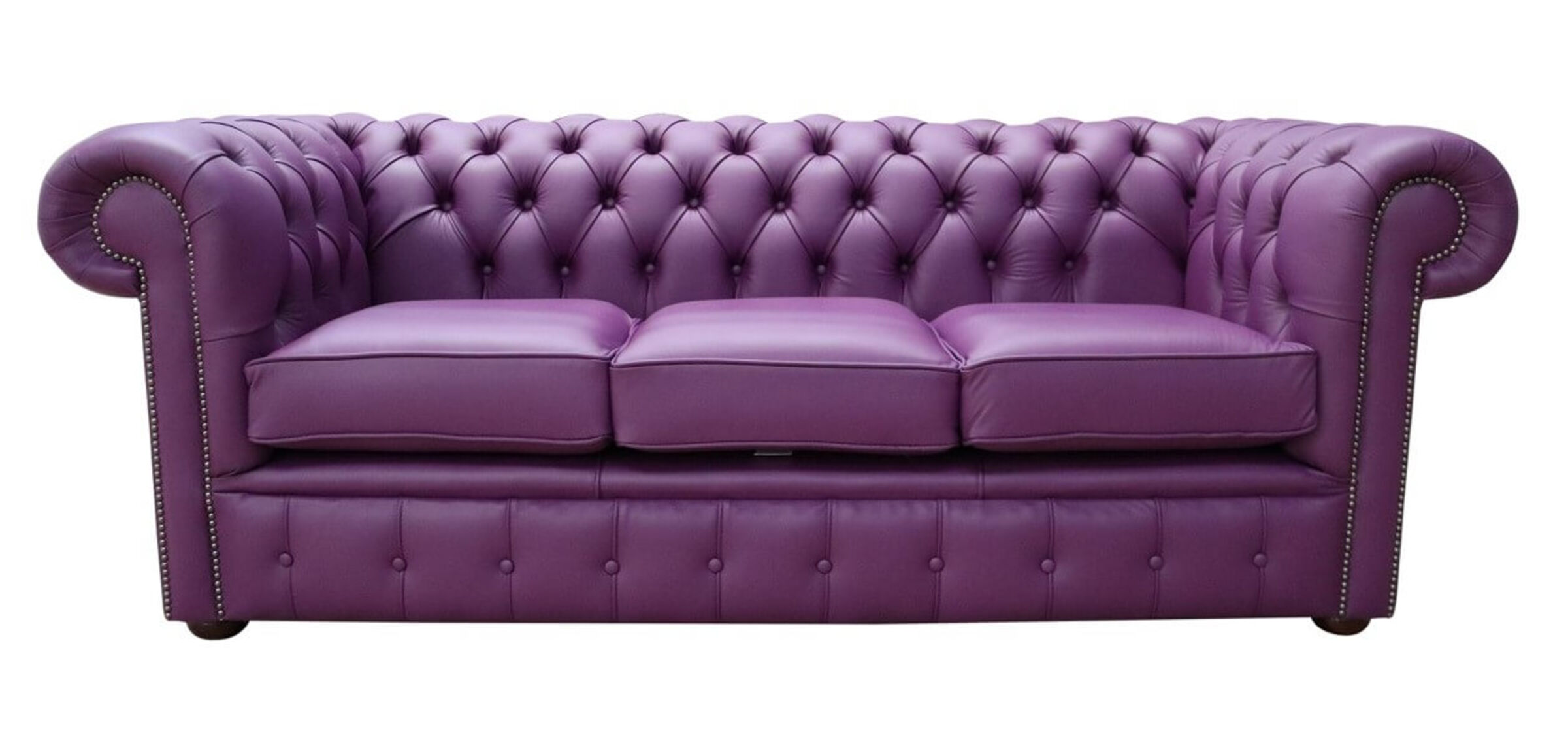 Chesterfield Purple Leather 3 Seater, Purple Leather Sofa