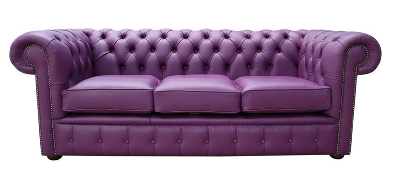 Product photograph of Chesterfield Purple Leather 3 Seater Sofa from Designer Sofas 4U