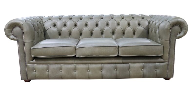 Product photograph of Chesterfield 3 Seater Settee Selvaggio Sage Green Leather Sofa from Designer Sofas 4U