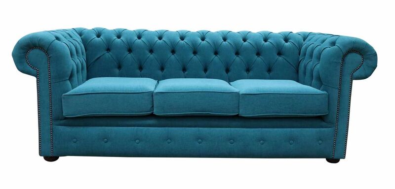 Product photograph of Chesterfield Cantare Teal Blue Easy Clean Fabric Sofa from Designer Sofas 4U