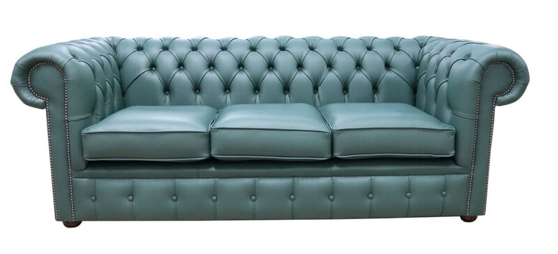 Product photograph of Chesterfield 3 Seater Settee Jade Green Leather Sofa from Designer Sofas 4U