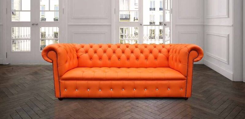 Product photograph of Bright Orange Leather Chesterfield Crystallized Diamond Sofa Amp Hellip from Designer Sofas 4U