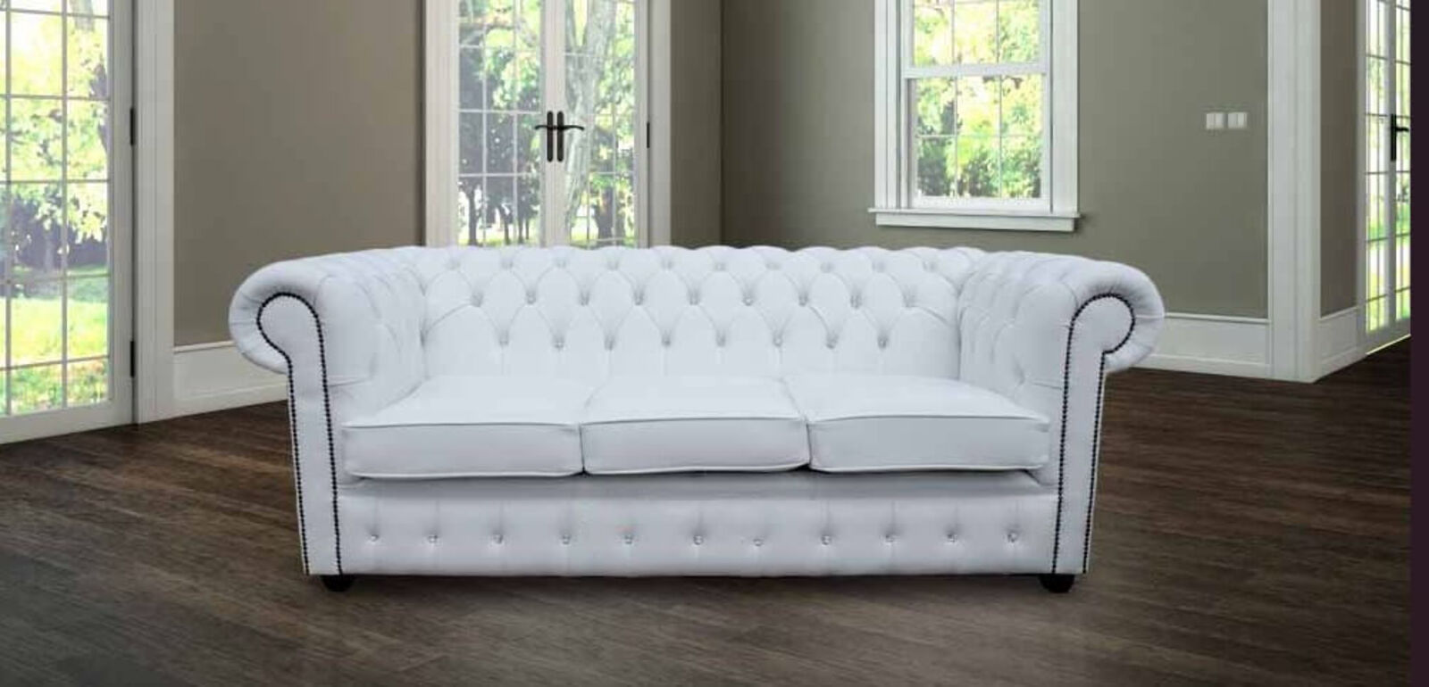 Product photograph of Chesterfield Crystal Diamond White Leather Sofa Offer from Designer Sofas 4U