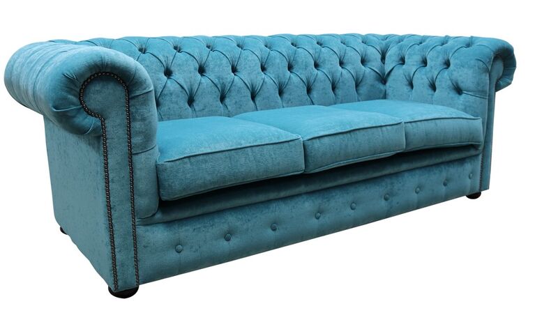 Product photograph of Chesterfield 3 Seater Teal Blue Velvet Sofa from Designer Sofas 4U