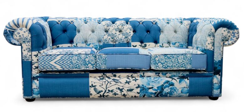 Chesterfield Thomas 3 Seater Charles Patchwork Blue Sofa Offer