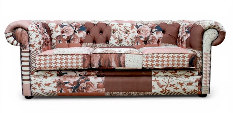 Chesterfield Thomas 3 Seater Charles Patchwork Peach Sofa Offer