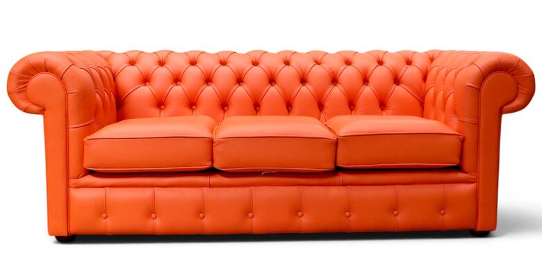 Chesterfield Thomas 3 Seater Settee Flamenco Orange Leather Sofa Offer