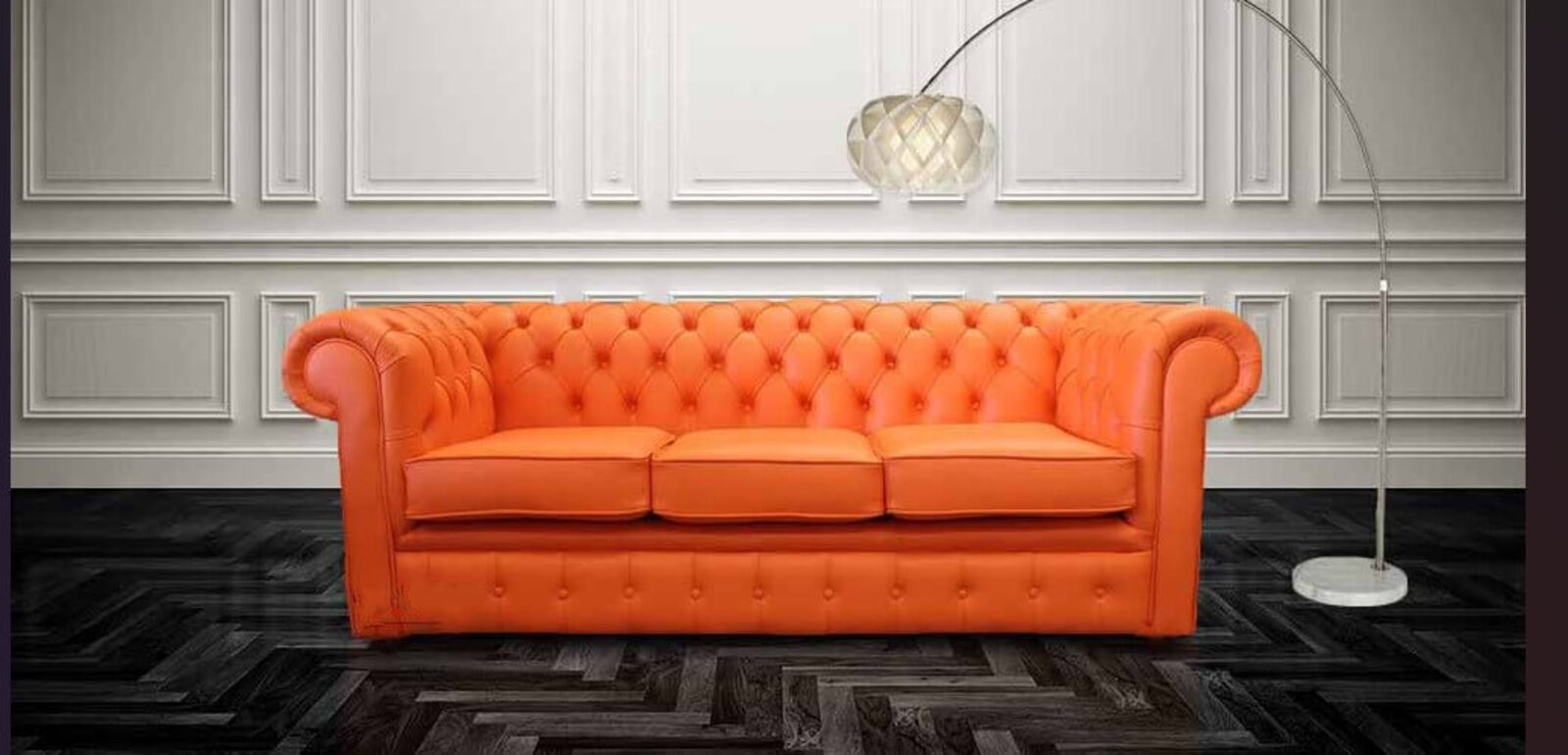 Product photograph of Chesterfield Thomas 3 Seater Settee Flamenco Orange Leather Sofa Offer from Designer Sofas 4U