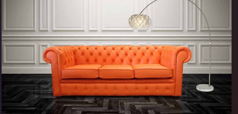 Product photograph of Chesterfield Thomas 3 Seater Settee Flamenco Orange Leather Amp Hellip from Designer Sofas 4U