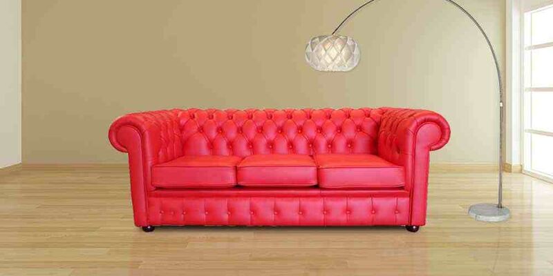 Product photograph of Chesterfield Thomas 3 Seater Settee Poppy Red Leather Sofa Offer from Designer Sofas 4U