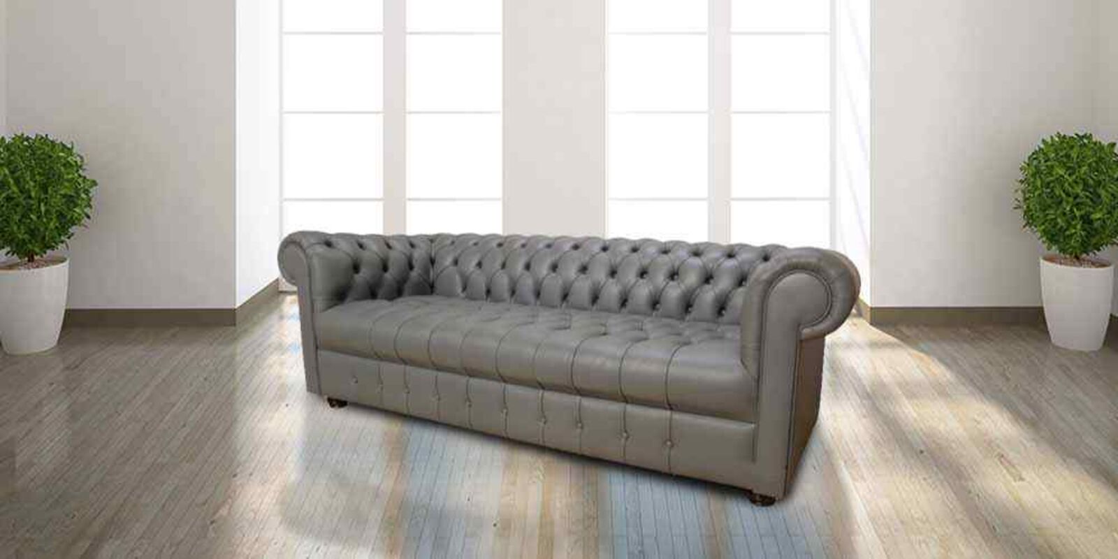 Product photograph of Chesterfield Thomas 3 Seater Sofa Settee Buttoned Seat Soft Iron Grey Leather Sofa Offer from Designer Sofas 4U