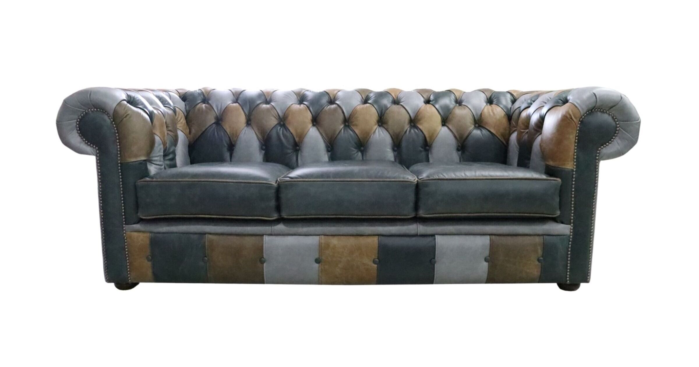 Timeless Vintage Patchwork Leather Chesterfield 3 Seater Sofa