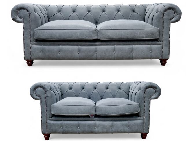Duke Chesterfield 3+2 Sofa Suite Cracked Wax Ash Grey Leather