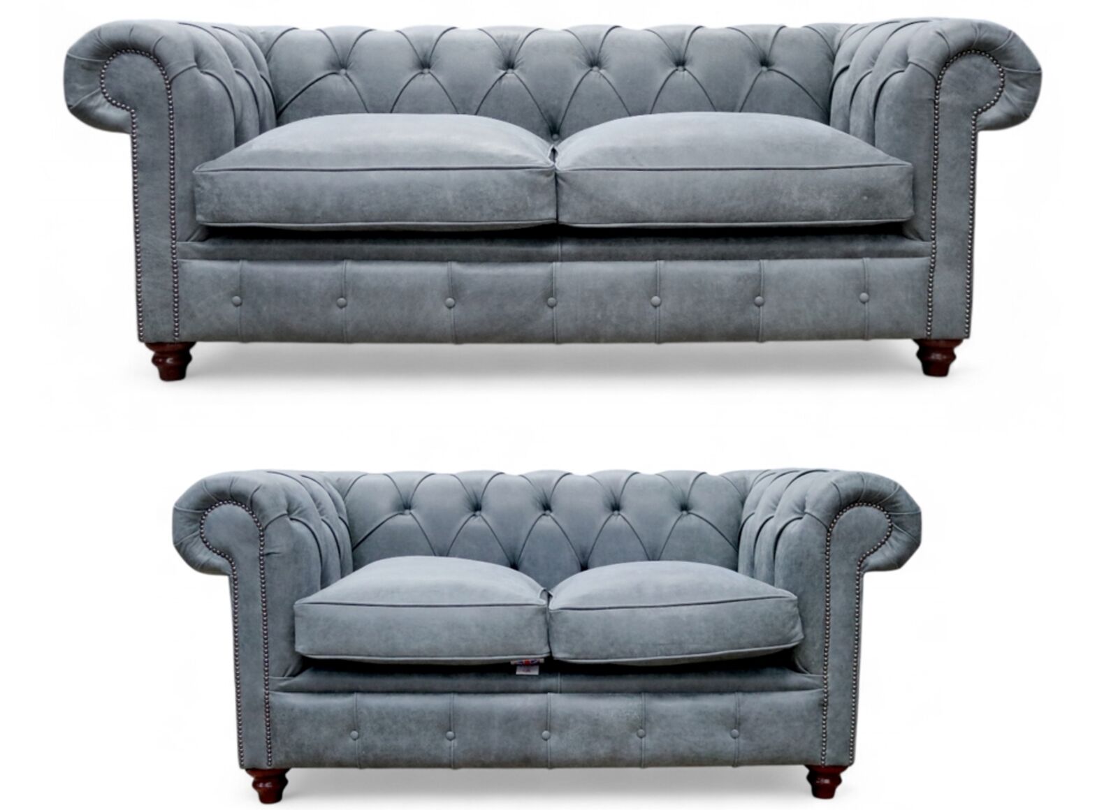 Duke Chesterfield 3+2 Sofa Suite Cracked Wax Ash Grey Leather