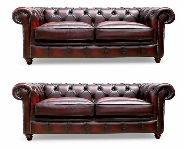 Duke Chesterfield 3+3 Seater Sofa Suite Antique Oxblood Leather