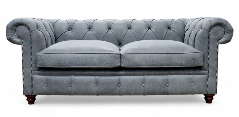 Duke Chesterfield 3 Seater Sofa Cracked Wax Ash Grey Leather