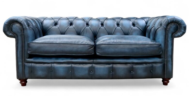 Duke Chesterfield 3 Seater Sofa Settee Antique Blue Leather