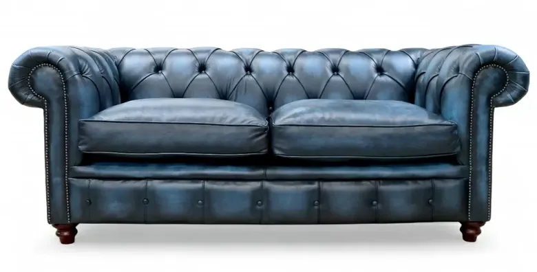 Duke Chesterfield 3 Seater Sofa Settee Antique Blue Leather