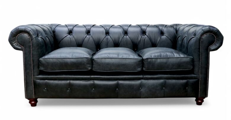 Duke Chesterfield 3 Seater Sofa Settee Cracked Wax Black Leather