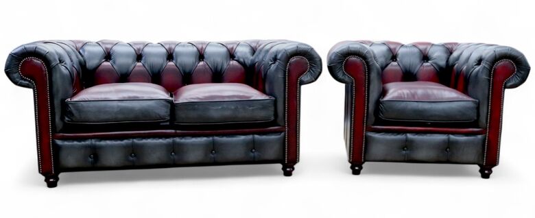 Duke Patchwork Devil Chesterfield 2 + Club Seater Sofa Suite Antique Leather