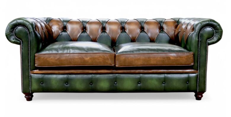 Duke Patchwork Legacy Chesterfield 3 Seater Sofa Settee Antique Tan & Green Leather