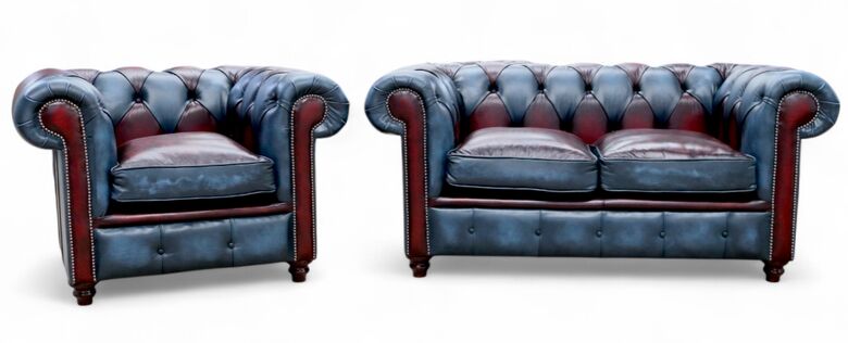 Duke Patchwork Timeless Chesterfield 2 + Club Seater Sofa Suite Antique Leather
