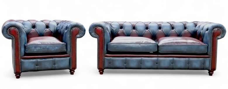 Duke Patchwork Timeless Chesterfield 3 + Club Seater Sofa Suite Antique Leather