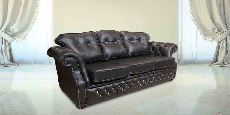 Designer Sofas 4 U Black Leather Sofa | Era Crystal 3 Seater Chesterfield sofa
