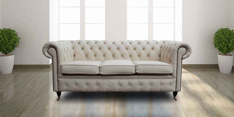 Product photograph of Essex Chesterfield 3 Seater Ivory Leather Sofa Offer from Designer Sofas 4U