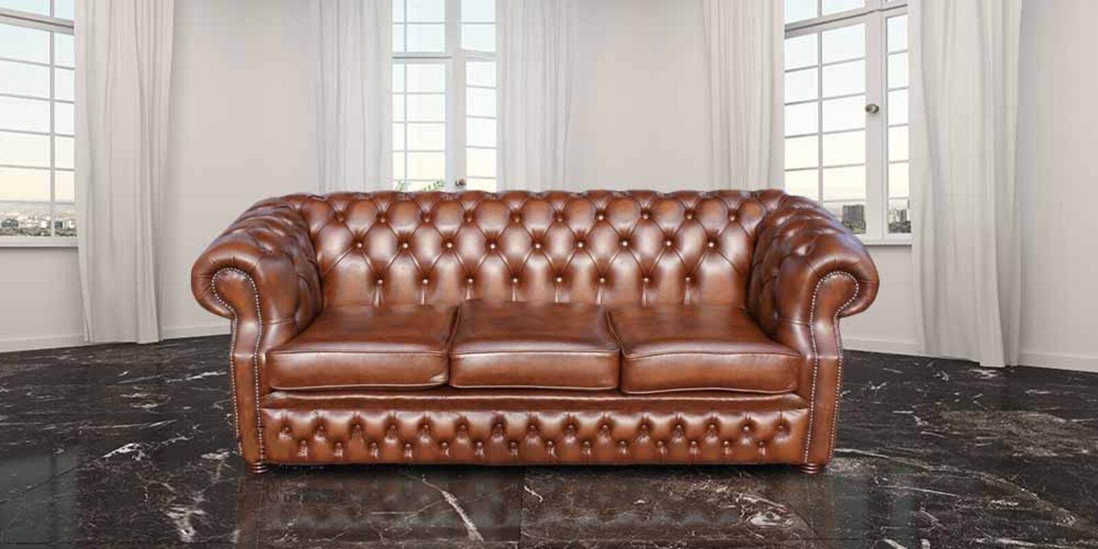 Product photograph of Chesterfield Richmond Grand 3 Seater Antique Tan Leather Sofa Settee Offer from Designer Sofas 4U
