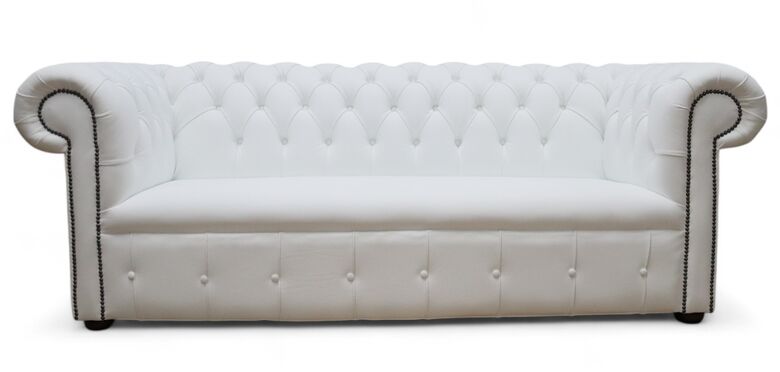 Luxurious White Chesterfield Leather Sofa Fixed Seat – Timeless Elegance & Comfort