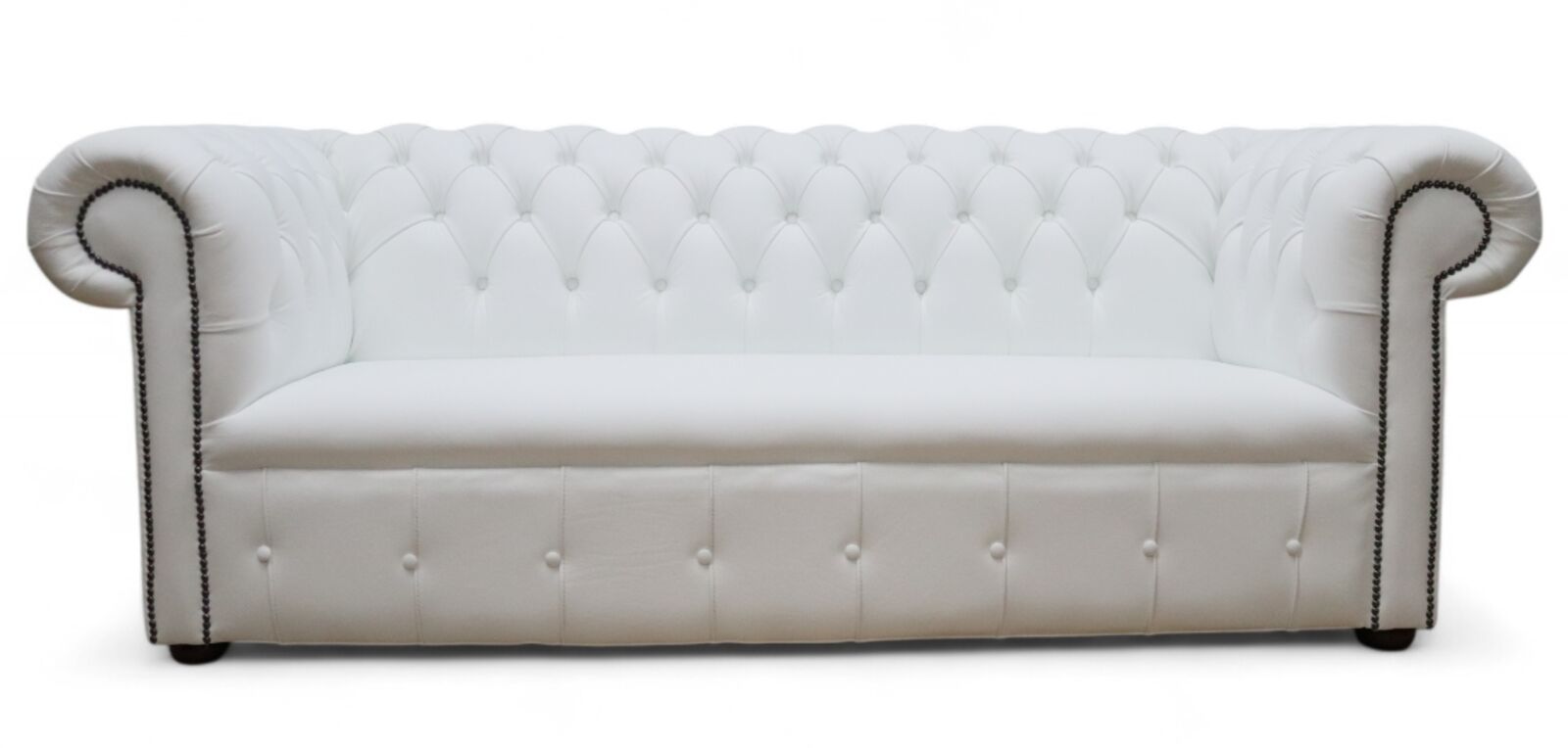 Luxurious White Chesterfield Leather Sofa Fixed Seat Timeless Elegance & Comfort