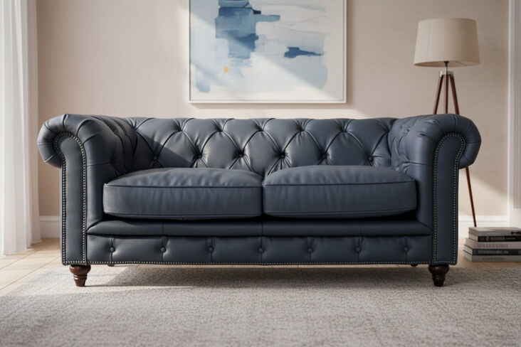 Noble Chesterfield 2 Seater Grey Nappa Leather Sofa