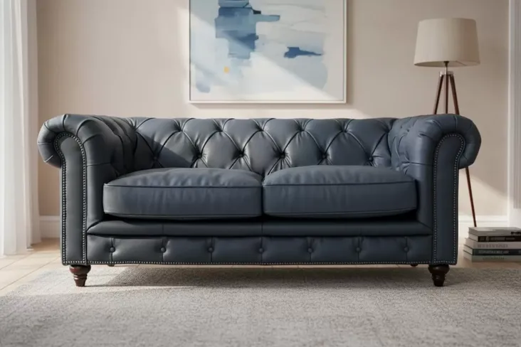 Noble Chesterfield 2 Seater Grey Nappa Leather Sofa