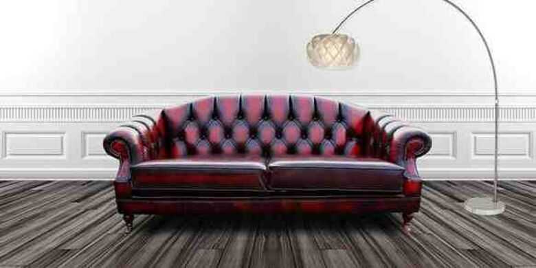 Victoria 3 Seater Chesterfield Leather Sofa Settee Antique Oxblood Leather