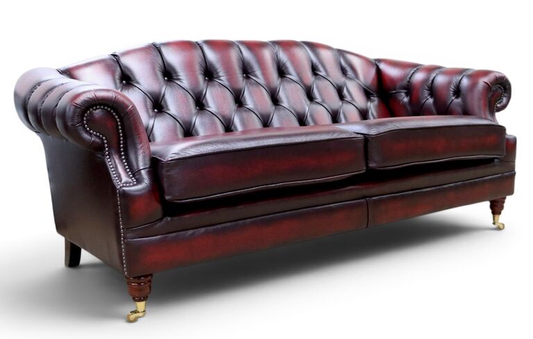 Victoria 3 Seater Chesterfield Leather Sofa Settee Antique Oxblood Leather