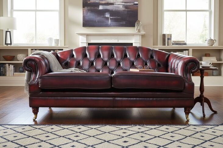 Victoria 3 Seater Chesterfield Leather Sofa Settee Antique Oxblood Leather
