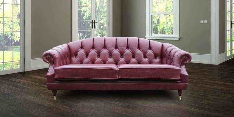 Victoria 3 Seater Chesterfield Leather Sofa Settee Old English Burgandy Leather