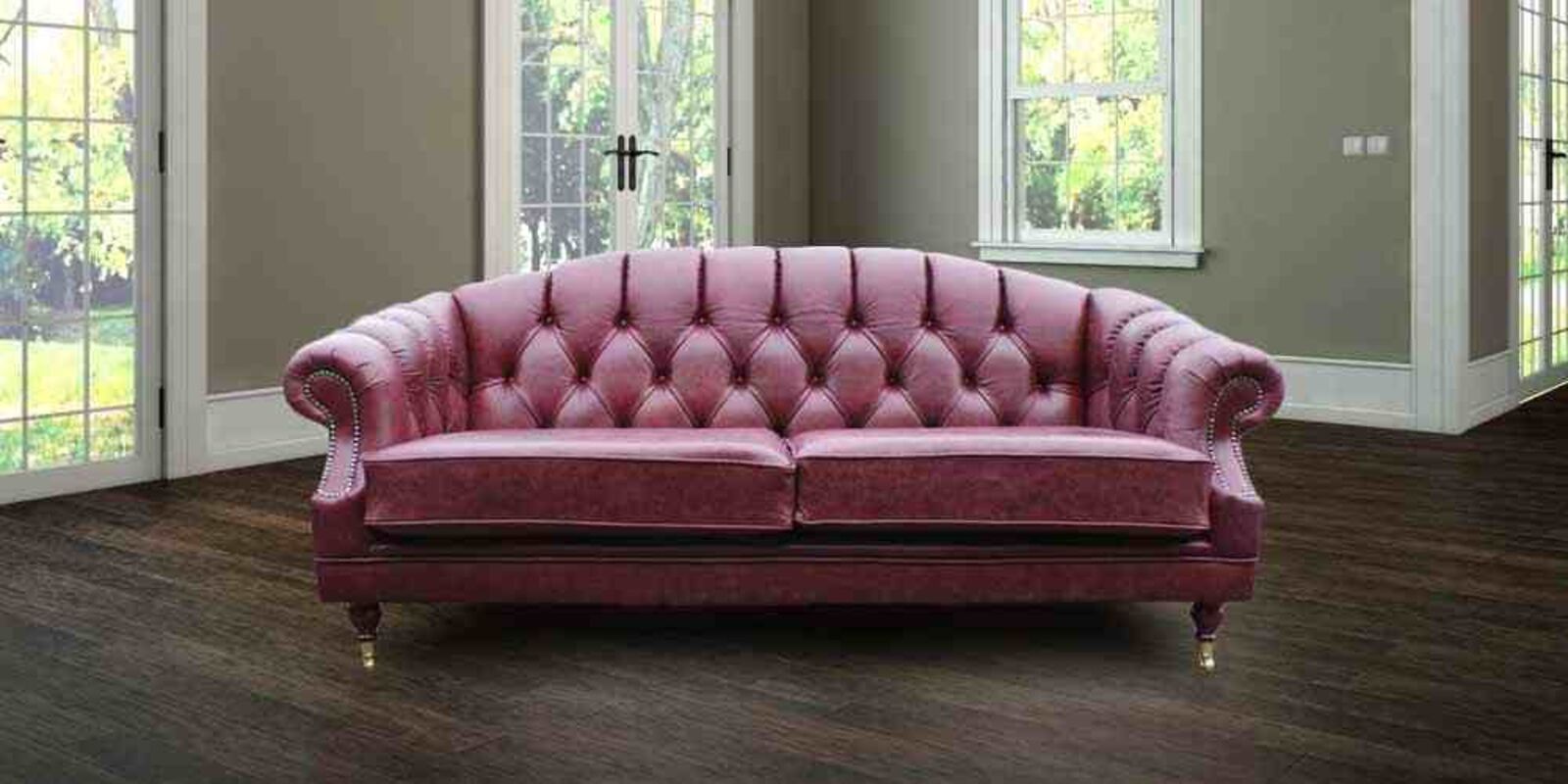 Product photograph of Victoria 3 Seater Chesterfield Leather Sofa Settee Old English Burgandy Leather from Designer Sofas 4U