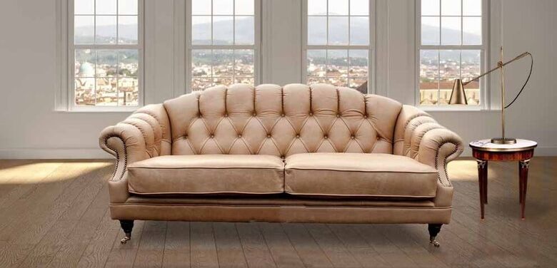 Chesterfield Victoria 3 Seater Sofa Settee Old English Parchment Real Leather