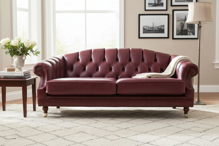 Victoria 3 Seater Chesterfield Leather Sofa Settee Old English Burgandy Leather